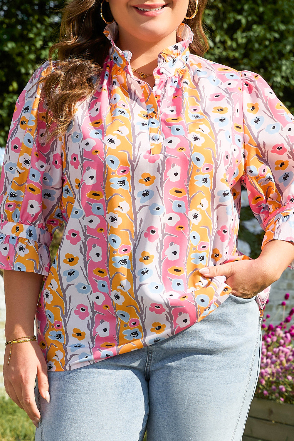 Pink Floral Plus Size Blouse