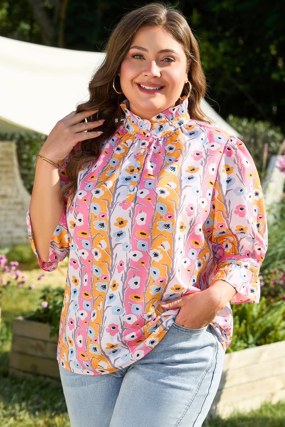 Pink Floral Plus Size Blouse