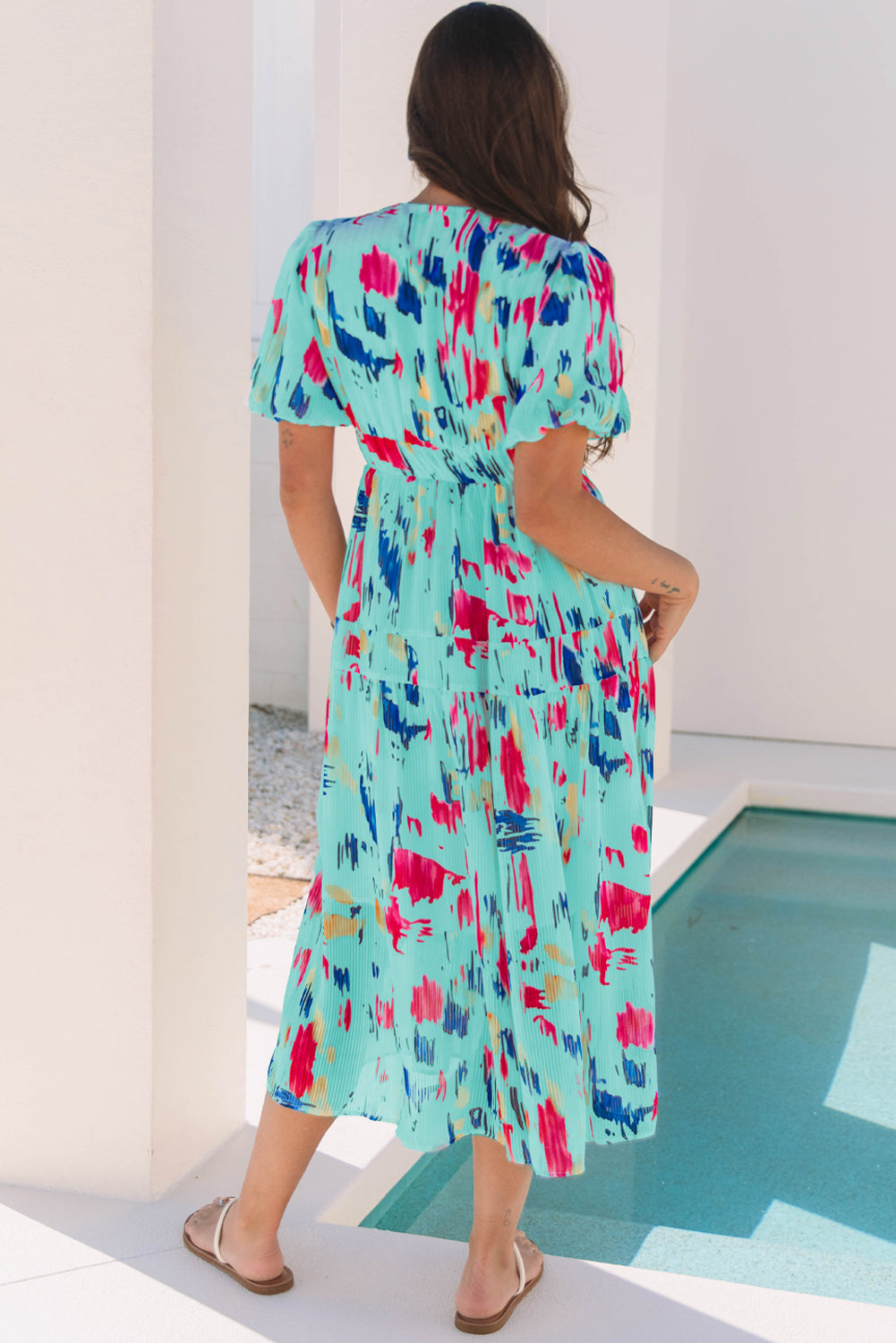 Short Puff Sleeve Tiered Maxi Dress